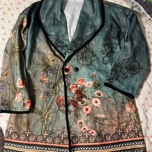 Floral Teal and Coral Women’s Statement Coat XXL